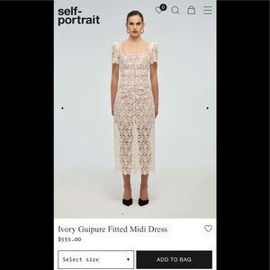 2022 Self-Portrait Ivory Guipure Fitted Midi Dress